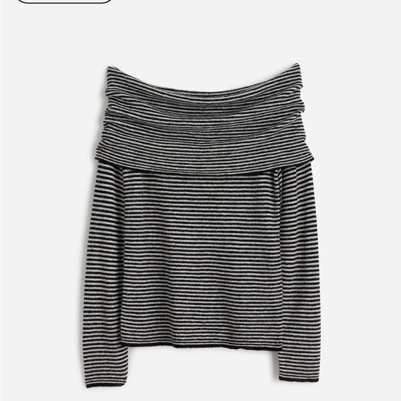 Madewell lightweight alpaca blend luxe off the shoulder stylish striped sweater - Picture 3 of 4